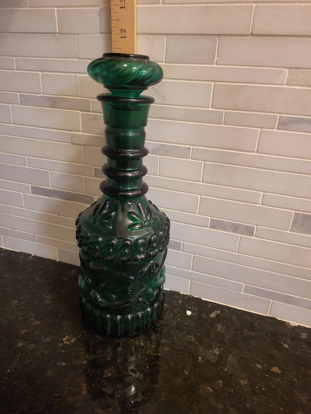Vintage Jim Beam Emerald Green Collectors Bottle with Cork Glass Stopper
